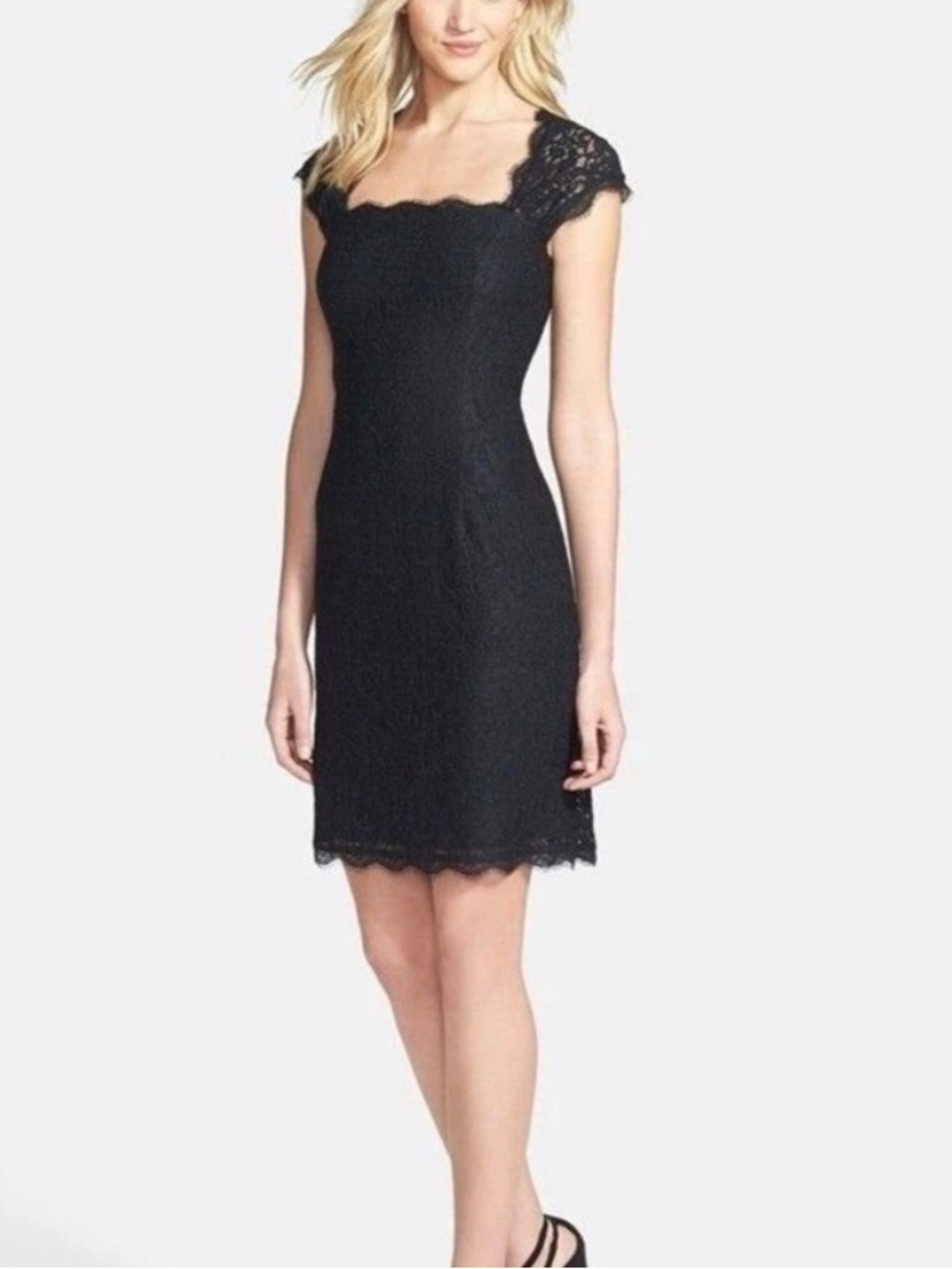 Adrianna Papell Lace Cut Out Back Cap Sleeve Dress